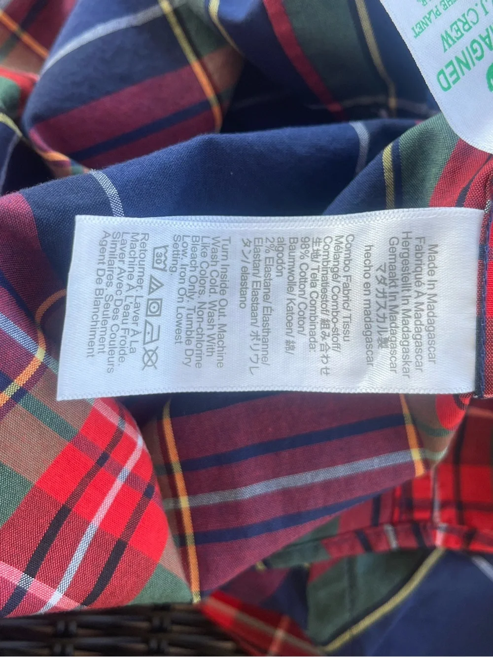 J. Crew Men's Button-Down Plaid Shirt - Navy, Red & Green Slim Fit Size Large